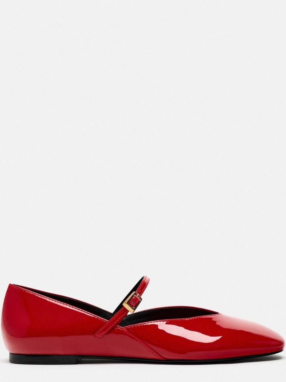 Zara Red Patent Mary Jane Flats with Gold Buckle